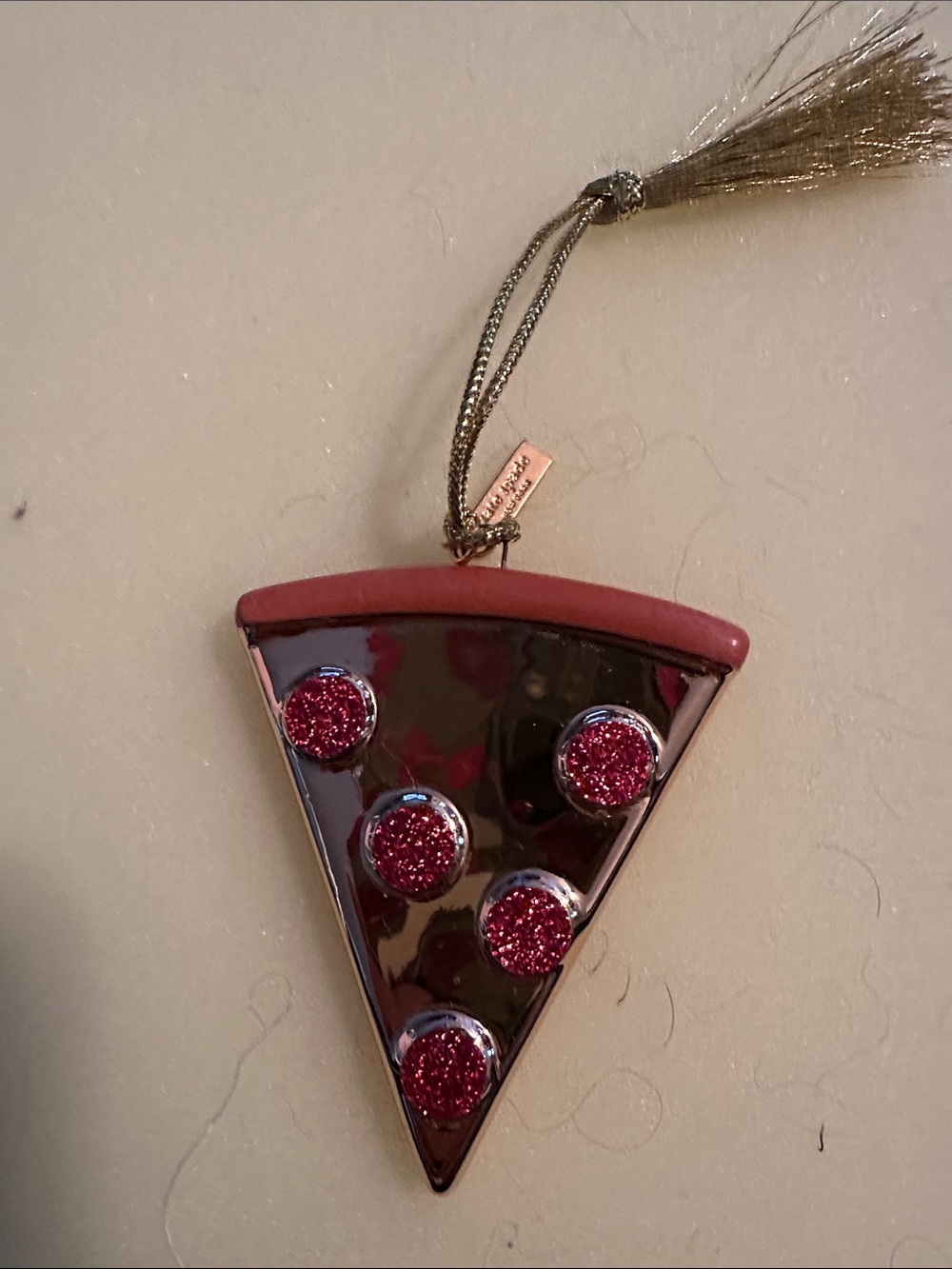 kate spade metallic pink glitter pizza slice charm with gold tassel